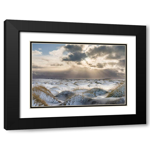 Coastal landscape with dunes at iconic Stokksnes during winter and stormy conditions Iceland Black Modern Wood Framed Art Print with Double Matting by Zwick, Martin