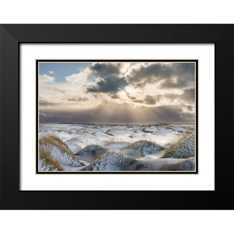 Coastal landscape with dunes at iconic Stokksnes during winter and stormy conditions Iceland Black Modern Wood Framed Art Print with Double Matting by Zwick, Martin