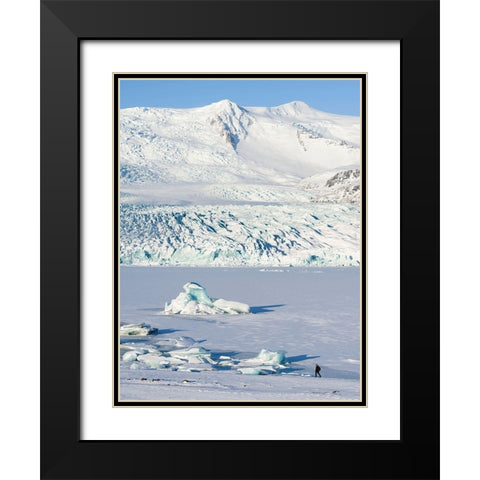 Glacier Fjallsjoekull and frozen glacial lake Fjallsarlon in Vatnajokull National Park Black Modern Wood Framed Art Print with Double Matting by Zwick, Martin