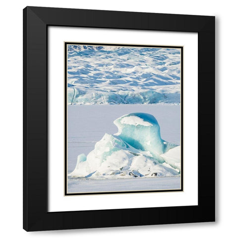 Glacier Fjallsjoekull and frozen glacial lake Fjallsarlon in Vatnajokull National Park Black Modern Wood Framed Art Print with Double Matting by Zwick, Martin