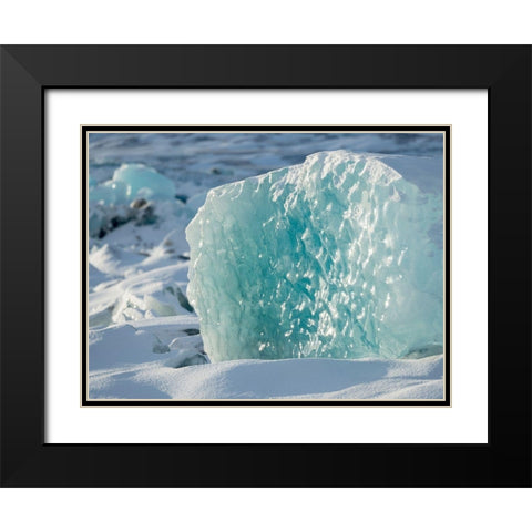 Northern shore of glacial lagoon Jokulsarlon with glacier Breidamerkurjokull Black Modern Wood Framed Art Print with Double Matting by Zwick, Martin