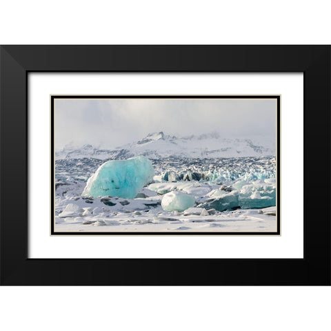 Northern shore of glacial lagoon Jokulsarlon with glacier Breidamerkurjokull Black Modern Wood Framed Art Print with Double Matting by Zwick, Martin