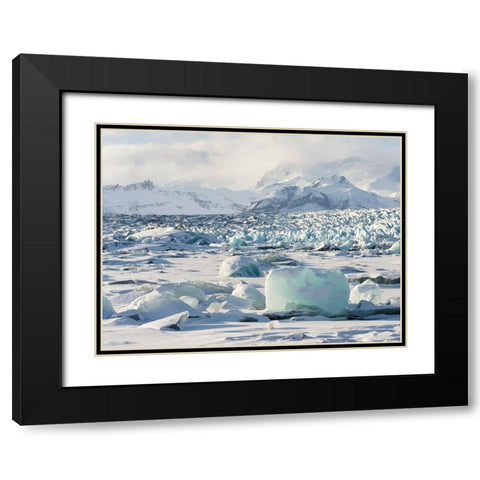 Northern shore of glacial lagoon Jokulsarlon with glacier Breidamerkurjokull Black Modern Wood Framed Art Print with Double Matting by Zwick, Martin