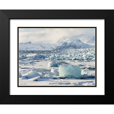 Northern shore of glacial lagoon Jokulsarlon with glacier Breidamerkurjokull Black Modern Wood Framed Art Print with Double Matting by Zwick, Martin