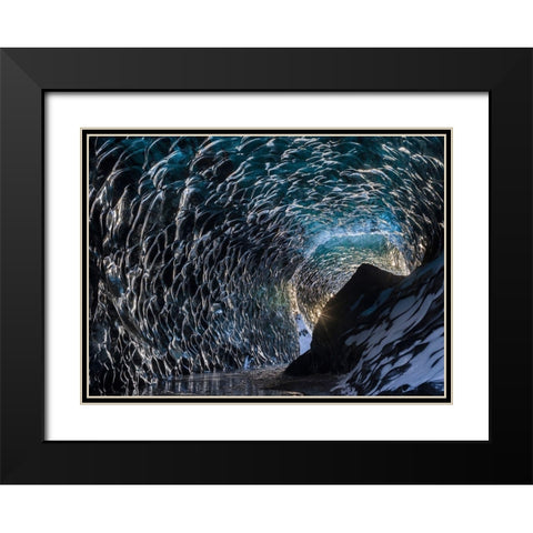 Ice cave at the northern shore of glacial lagoon Jokulsarlon in glacier Breidamerkurjokull Black Modern Wood Framed Art Print with Double Matting by Zwick, Martin