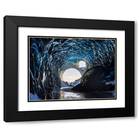 Ice cave at the northern shore of glacial lagoon Jokulsarlon in glacier Breidamerkurjokull Black Modern Wood Framed Art Print with Double Matting by Zwick, Martin
