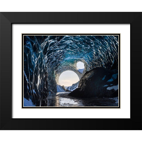 Ice cave at the northern shore of glacial lagoon Jokulsarlon in glacier Breidamerkurjokull Black Modern Wood Framed Art Print with Double Matting by Zwick, Martin