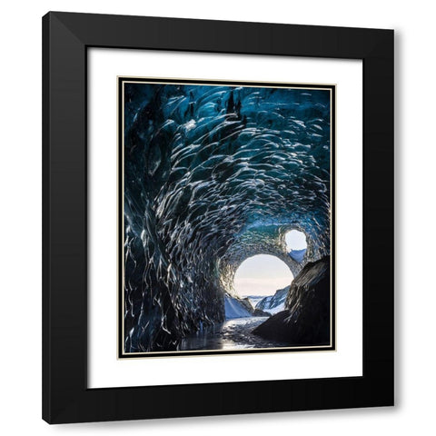 Ice cave at the northern shore of glacial lagoon Jokulsarlon in glacier Breidamerkurjokull Black Modern Wood Framed Art Print with Double Matting by Zwick, Martin