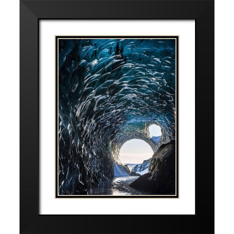 Ice cave at the northern shore of glacial lagoon Jokulsarlon in glacier Breidamerkurjokull Black Modern Wood Framed Art Print with Double Matting by Zwick, Martin