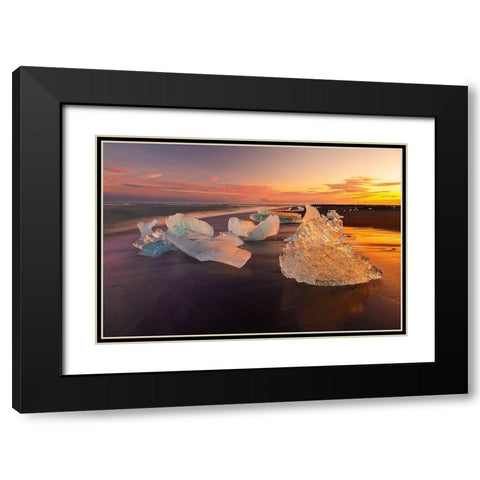 Diamond Beach on the southeast coast of Iceland Black Modern Wood Framed Art Print with Double Matting by Steve Mohlenkamp
