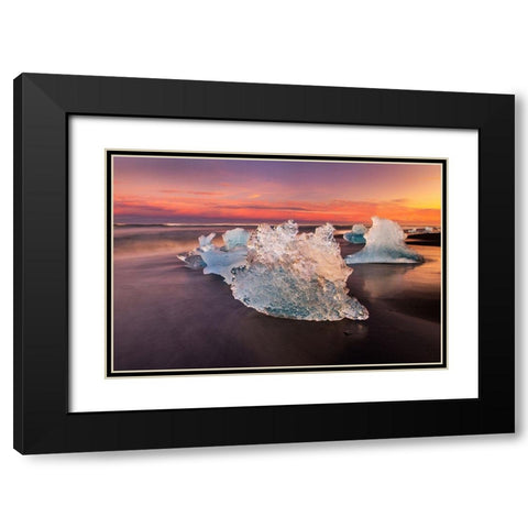 Diamond Beach on the southeast coast of Iceland Black Modern Wood Framed Art Print with Double Matting by Steve Mohlenkamp