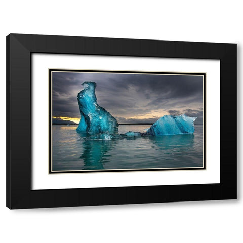 Icebergs float at will in Jokulsarlon lagoon-Iceland-headed for the north Atlantic Black Modern Wood Framed Art Print with Double Matting by Steve Mohlenkamp