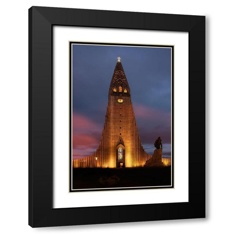 Reykjavik-Iceland Hallgrimskirkja church with statue of Leif Erikson Black Modern Wood Framed Art Print with Double Matting by Steve Mohlenkamp