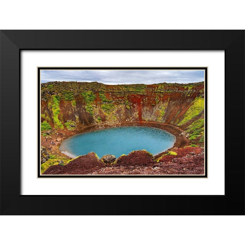 Red green Kerio Volcano Crater blue Lake Golden Falls Golden Circle-Iceland  Black Modern Wood Framed Art Print with Double Matting by Perry, William