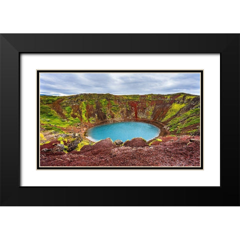 Red green Kerio Volcano Crater blue Lake Golden Falls Golden Circle Black Modern Wood Framed Art Print with Double Matting by Perry, William