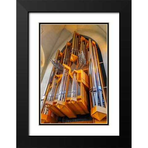 Hallgrimskirkja Large Lutheran Church Wooden Organ-Reykjavik-Iceland Black Modern Wood Framed Art Print with Double Matting by Perry, William