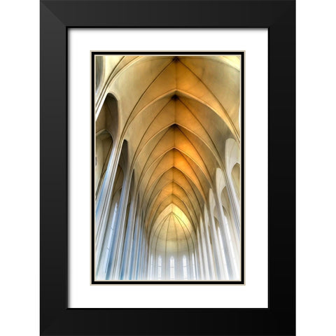 Tall Columns Windows Ceiling Hallgrimskirkja Large Lutheran Church-Reykjavik-Iceland  Black Modern Wood Framed Art Print with Double Matting by Perry, William