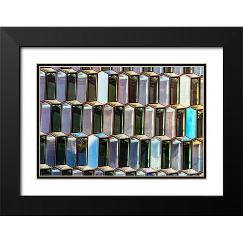 Modern glass abstract background concert hall-Reykjavik-Iceland Black Modern Wood Framed Art Print with Double Matting by Perry, William