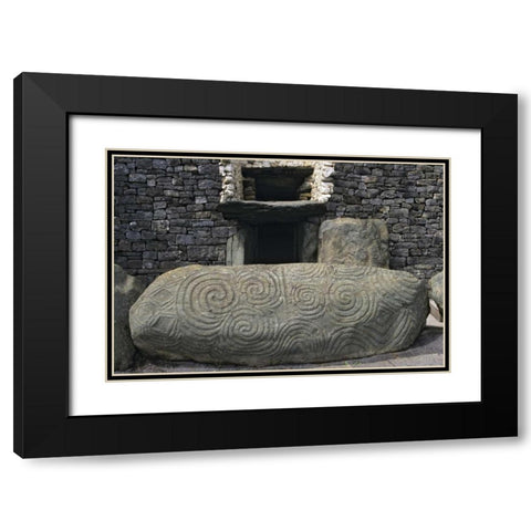 Ireland, Newgrange Elaborately carved stone Black Modern Wood Framed Art Print with Double Matting by Flaherty, Dennis