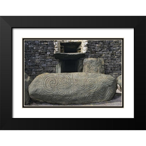 Ireland, Newgrange Elaborately carved stone Black Modern Wood Framed Art Print with Double Matting by Flaherty, Dennis