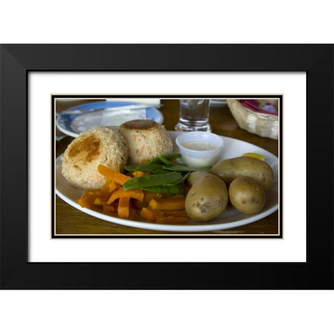 Ireland, Ballyvaughan Salmon cakes with veggies Black Modern Wood Framed Art Print with Double Matting by Kaveney, Wendy