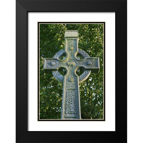 Ireland, Roscommon Celtic cross outside a Church Black Modern Wood Framed Art Print with Double Matting by Flaherty, Dennis