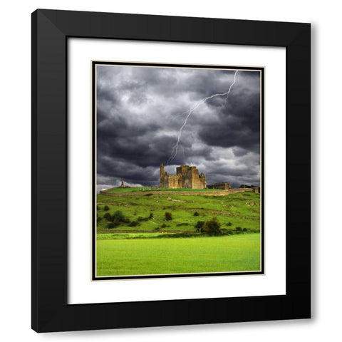 Ireland, Tipperary Lightning over Rock of Cashel Black Modern Wood Framed Art Print with Double Matting by Flaherty, Dennis