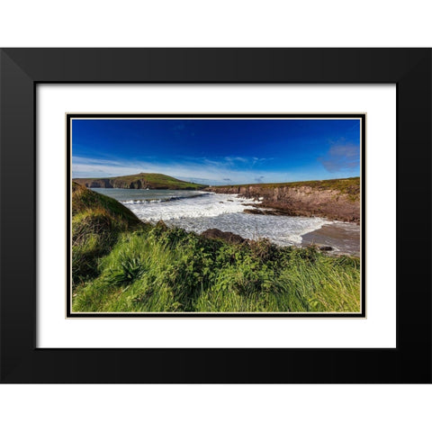 Waves crash into cliffs at Binn Ban Beach near Dingle-Ireland Black Modern Wood Framed Art Print with Double Matting by Haney, Chuck
