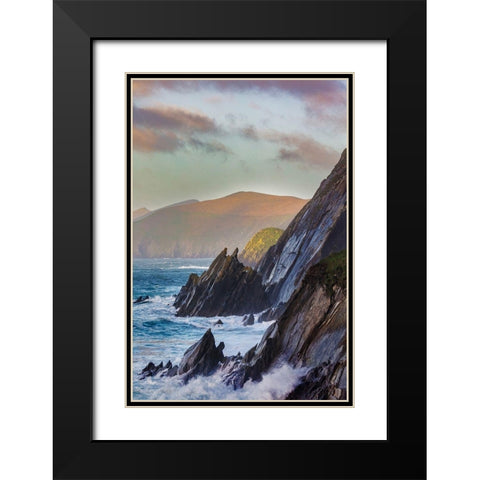 Waves crash into cliffs on Dunmore Head with Blasket Islands on the Dingle Peninsula-Ireland Black Modern Wood Framed Art Print with Double Matting by Haney, Chuck