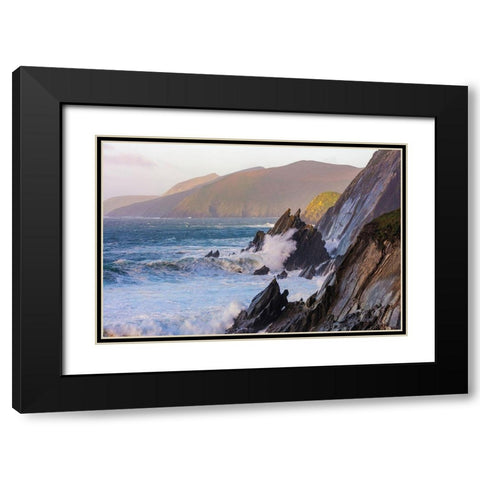 Waves crash into cliffs on Dunmore Head with Blasket Islands on the Dingle Peninsula-Ireland Black Modern Wood Framed Art Print with Double Matting by Haney, Chuck
