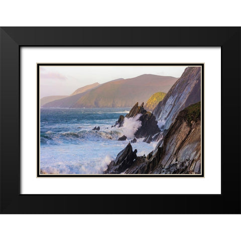 Waves crash into cliffs on Dunmore Head with Blasket Islands on the Dingle Peninsula-Ireland Black Modern Wood Framed Art Print with Double Matting by Haney, Chuck