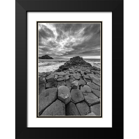 Interlocking basalt columns at sunset at the Giants Causeway near Bushmills-Northern Ireland Black Modern Wood Framed Art Print with Double Matting by Haney, Chuck