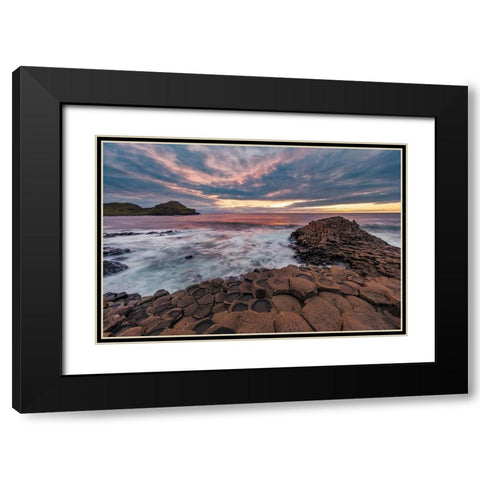 Interlocking basalt columns at sunset at the Giants Causeway near Bushmills-Northern Ireland Black Modern Wood Framed Art Print with Double Matting by Haney, Chuck