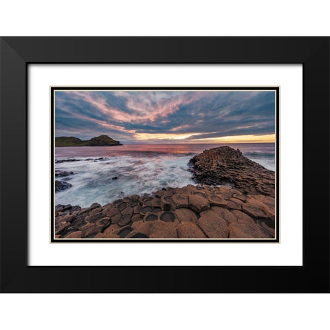 Interlocking basalt columns at sunset at the Giants Causeway near Bushmills-Northern Ireland Black Modern Wood Framed Art Print with Double Matting by Haney, Chuck