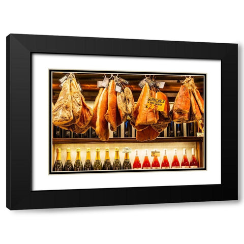 Italy-Rome Piazza della Rotunda-meat (hams) and wine for sale at Salami Antica Black Modern Wood Framed Art Print with Double Matting by Jones, Alison