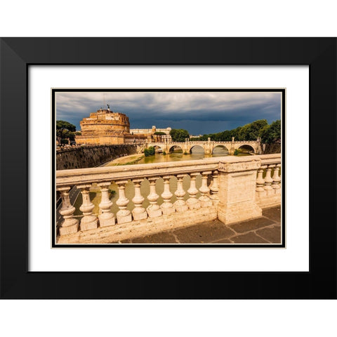 Italy-Rome Tiber River-Castel SantAngelo and Ponte SantAngelo seen upstream Black Modern Wood Framed Art Print with Double Matting by Jones, Alison