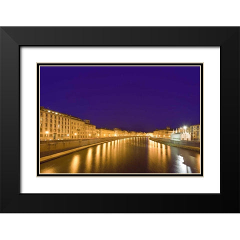 Italy, Pisa Lights reflect on the Arno River Black Modern Wood Framed Art Print with Double Matting by Flaherty, Dennis