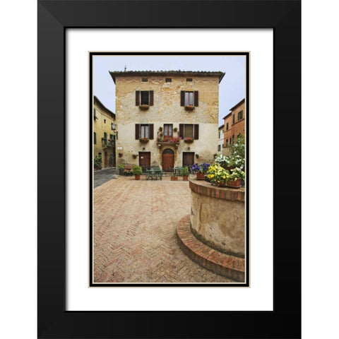 A local restaurant in a Piazza, Pienza, Italy Black Modern Wood Framed Art Print with Double Matting by Flaherty, Dennis
