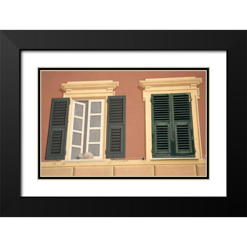 Italy, Camogli Trompe doeil style window Black Modern Wood Framed Art Print with Double Matting by Kaveney, Wendy