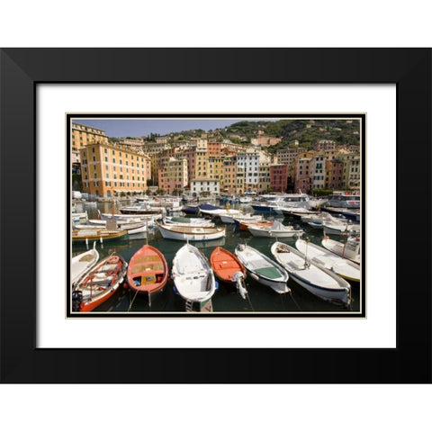 Italy, Camogli Boats moored in harbor Black Modern Wood Framed Art Print with Double Matting by Kaveney, Wendy