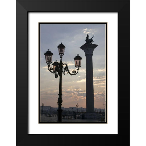Italy, Venice Lion of St Mark atop column Black Modern Wood Framed Art Print with Double Matting by Young, Bill