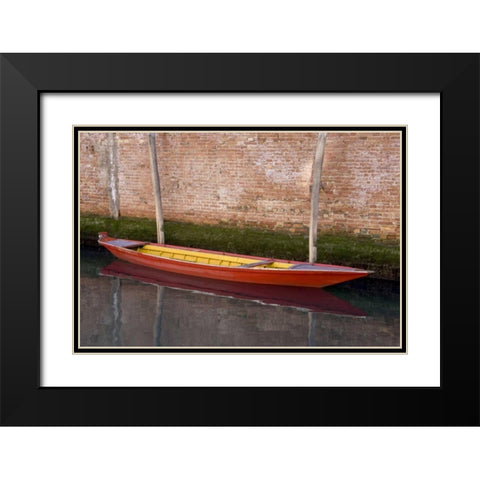Italy, Venice Red boat reflecting in a canal Black Modern Wood Framed Art Print with Double Matting by Young, Bill