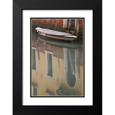 Italy, Venice Building and boat reflections Black Modern Wood Framed Art Print with Double Matting by Kaveney, Wendy