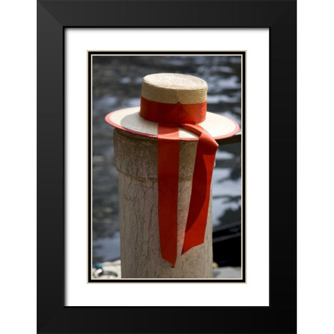 Italy, Venice Colorful gondoliers hat on piling Black Modern Wood Framed Art Print with Double Matting by Kaveney, Wendy