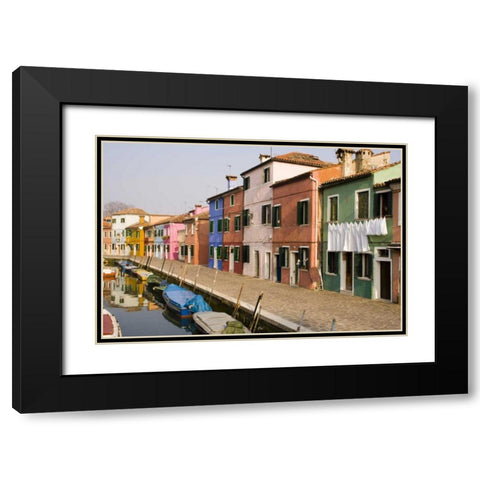 Italy, Burano Colorful houses of line a canal Black Modern Wood Framed Art Print with Double Matting by Kaveney, Wendy