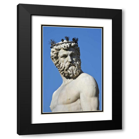 Italy, Florence Statue of Roman god Neptune Black Modern Wood Framed Art Print with Double Matting by Flaherty, Dennis