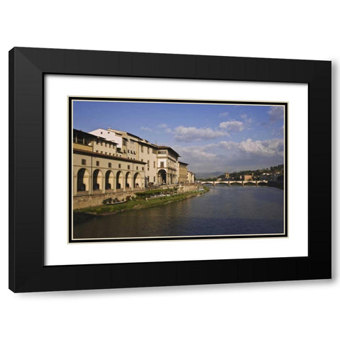 Italy, Tuscany, Florence Bridge over Arno River Black Modern Wood Framed Art Print with Double Matting by Flaherty, Dennis