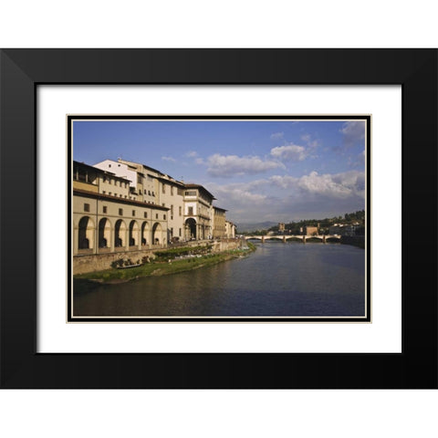 Italy, Tuscany, Florence Bridge over Arno River Black Modern Wood Framed Art Print with Double Matting by Flaherty, Dennis