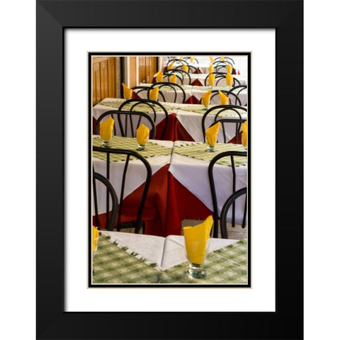 Italy, Venice Colorfully prepared cafe tables Black Modern Wood Framed Art Print with Double Matting by Kaveney, Wendy