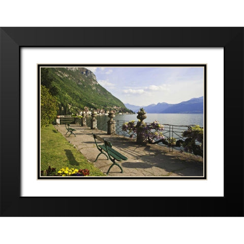 Italy, Varenna View of Lake Como with Varenna Black Modern Wood Framed Art Print with Double Matting by Flaherty, Dennis